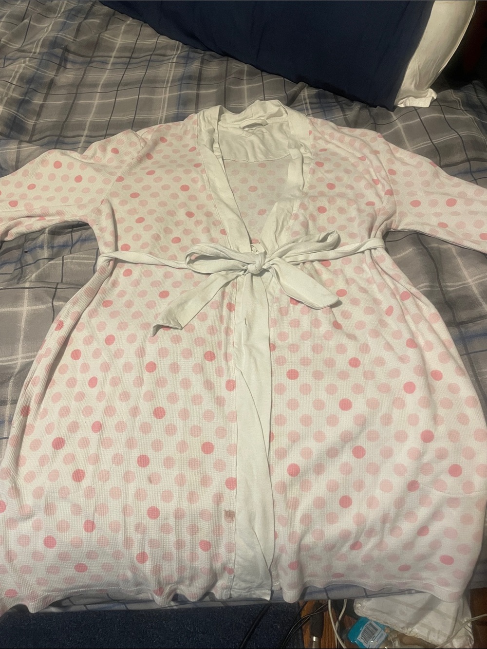 dearfoams Girls White Robe with Pink Polka Dots and Tie-Waist